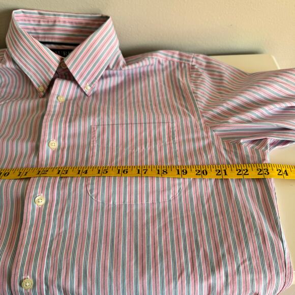 Men's Ralph Lauren Button Down Shirt Size 15 1/2 32/33 Stretch No Iron Pink Blue - Picture 11 of 14